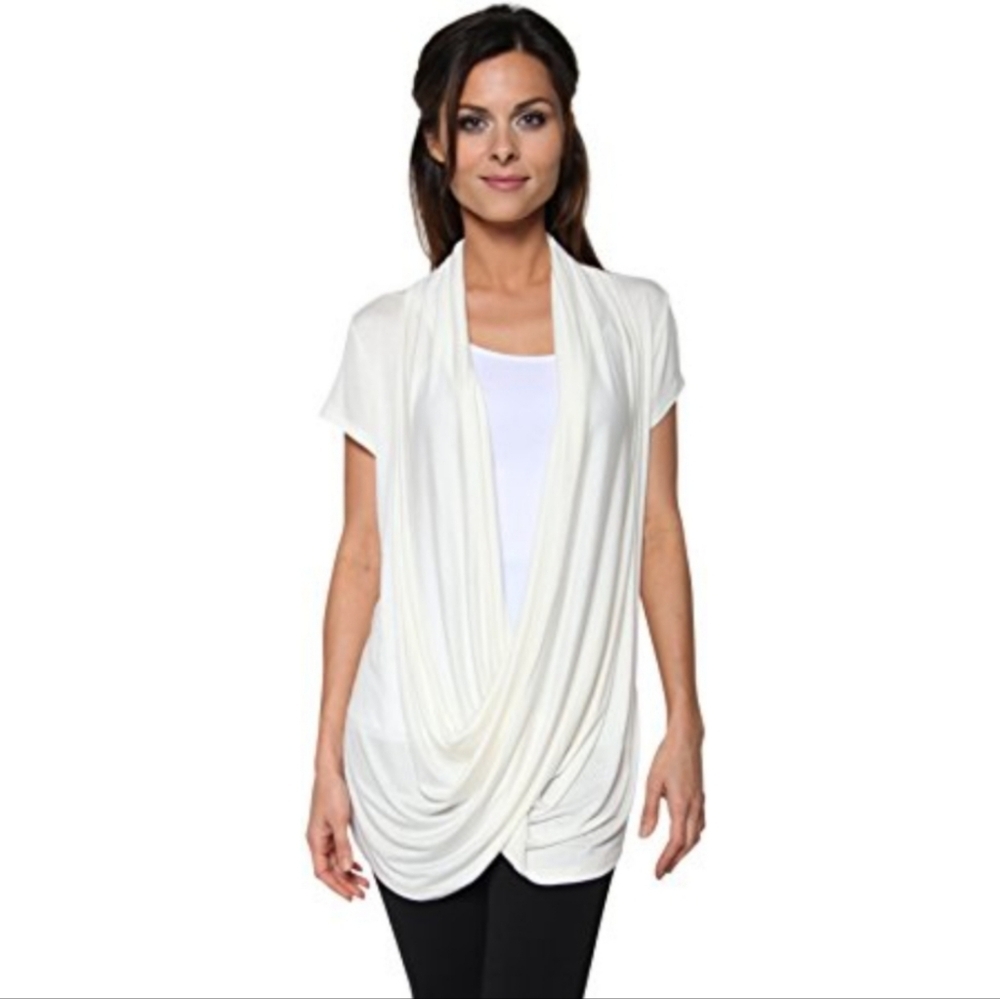 💠 J MODE Draped Blouse Short Sleeve Crossover Semi Sheer Shawl Plus Size